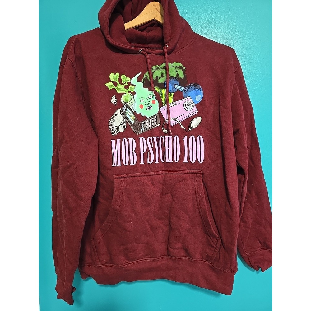 Mob Psycho 100 Cast Hoodie Graphic  Mens Size L Maroon